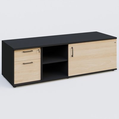 [Pas de famille] - [Pas de sous famille] - Caisson USE ME avec caisson deux tiroirs, porte à droite. Caisson Noir et portes Hêtre.