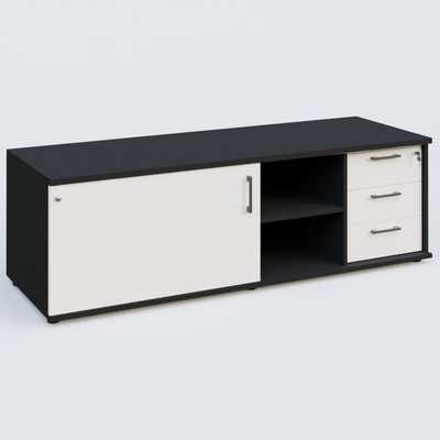 [Pas de famille] - [Pas de sous famille] - Caisson USE ME avec caisson trois tiroirs, porte à gauche. Caisson Noir et portes Blanc.
