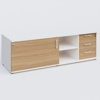 [Pas de famille] - [Pas de sous famille] - Caisson USE ME avec caisson trois tiroirs, porte à gauche. Caisson Blanc et portes Noyer.