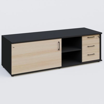 [Pas de famille] - [Pas de sous famille] - Caisson USE ME avec caisson trois tiroirs, porte à gauche. Caisson Noir et portes Acacia.