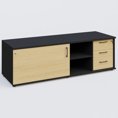 [Pas de famille] - [Pas de sous famille] - Caisson USE ME avec caisson trois tiroirs, porte à gauche. Caisson Noir et portes Chêne clair.