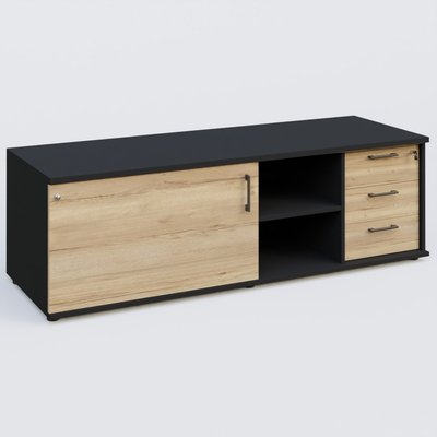 [Pas de famille] - [Pas de sous famille] - Caisson USE ME avec caisson trois tiroirs, porte à gauche. Caisson Noir et portes Chêne naturel.
