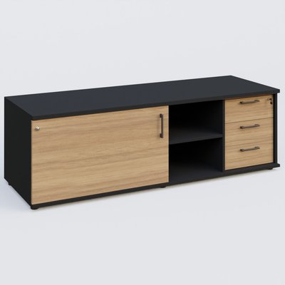 [Pas de famille] - [Pas de sous famille] - Caisson USE ME avec caisson trois tiroirs, porte à gauche. Caisson Noir et portes Noyer.