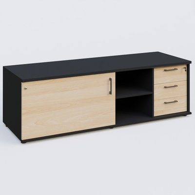 [Pas de famille] - [Pas de sous famille] - Caisson USE ME avec caisson trois tiroirs, porte à gauche. Caisson Noir et portes Hêtre.