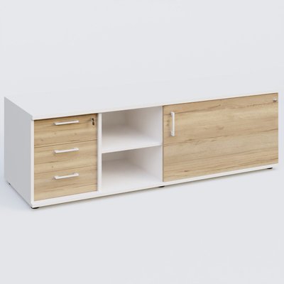 [Pas de famille] - [Pas de sous famille] - Caisson USE ME avec caisson trois tiroirs, porte à droite. Caisson Blanc et portes Chêne naturel.