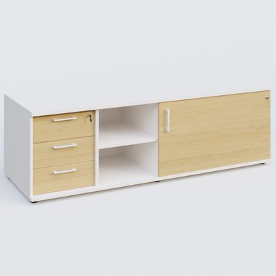 [Pas de famille] - [Pas de sous famille] - Caisson USE ME avec caisson trois tiroirs, porte à droite. Caisson Blanc et portes Chêne clair.