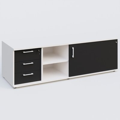 [Pas de famille] - [Pas de sous famille] - Caisson USE ME avec caisson trois tiroirs, porte à droite. Caisson Blanc et portes Noir.