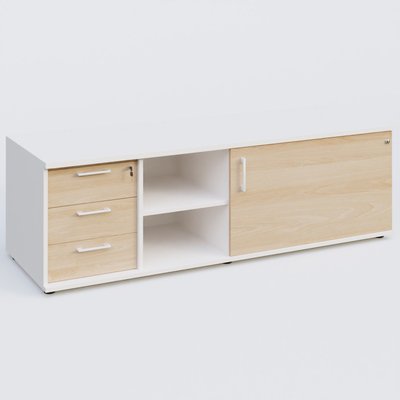 [Pas de famille] - [Pas de sous famille] - Caisson USE ME avec caisson trois tiroirs, porte à droite. Caisson Blanc et portes Hêtre.
