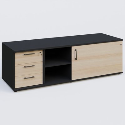 [Pas de famille] - [Pas de sous famille] - Caisson USE ME avec caisson trois tiroirs, porte à droite. Caisson Noir et portes Acacia.