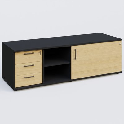 [Pas de famille] - [Pas de sous famille] - Caisson USE ME avec caisson trois tiroirs, porte à droite. Caisson Noir et portes Chêne clair.