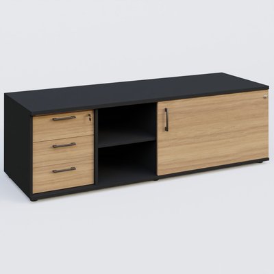 [Pas de famille] - [Pas de sous famille] - Caisson USE ME avec caisson trois tiroirs, porte à droite. Caisson Noir et portes Noyer.