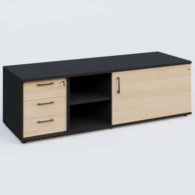 [Pas de famille] - [Pas de sous famille] - Caisson USE ME avec caisson trois tiroirs, porte à droite. Caisson Noir et portes Hêtre.