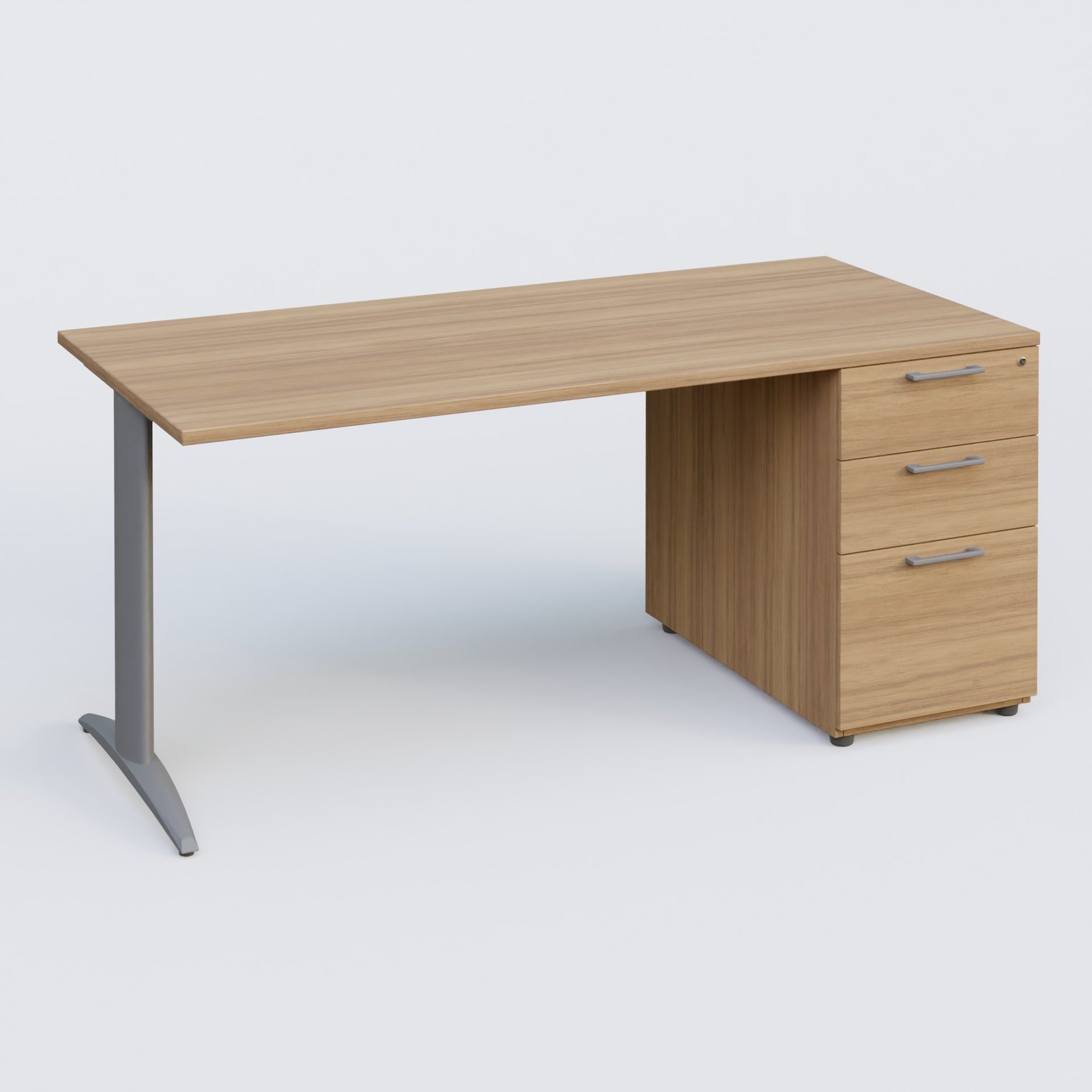 K2 Plateau droit 180x80 avec caisson porteur mélamine sous le plateau. Plateau , caisson Noyer et pietement Aluminium