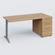 K2 Plateau droit 180x80 avec caisson porteur mélamine sous le plateau. Plateau , caisson Noyer et pietement Aluminium