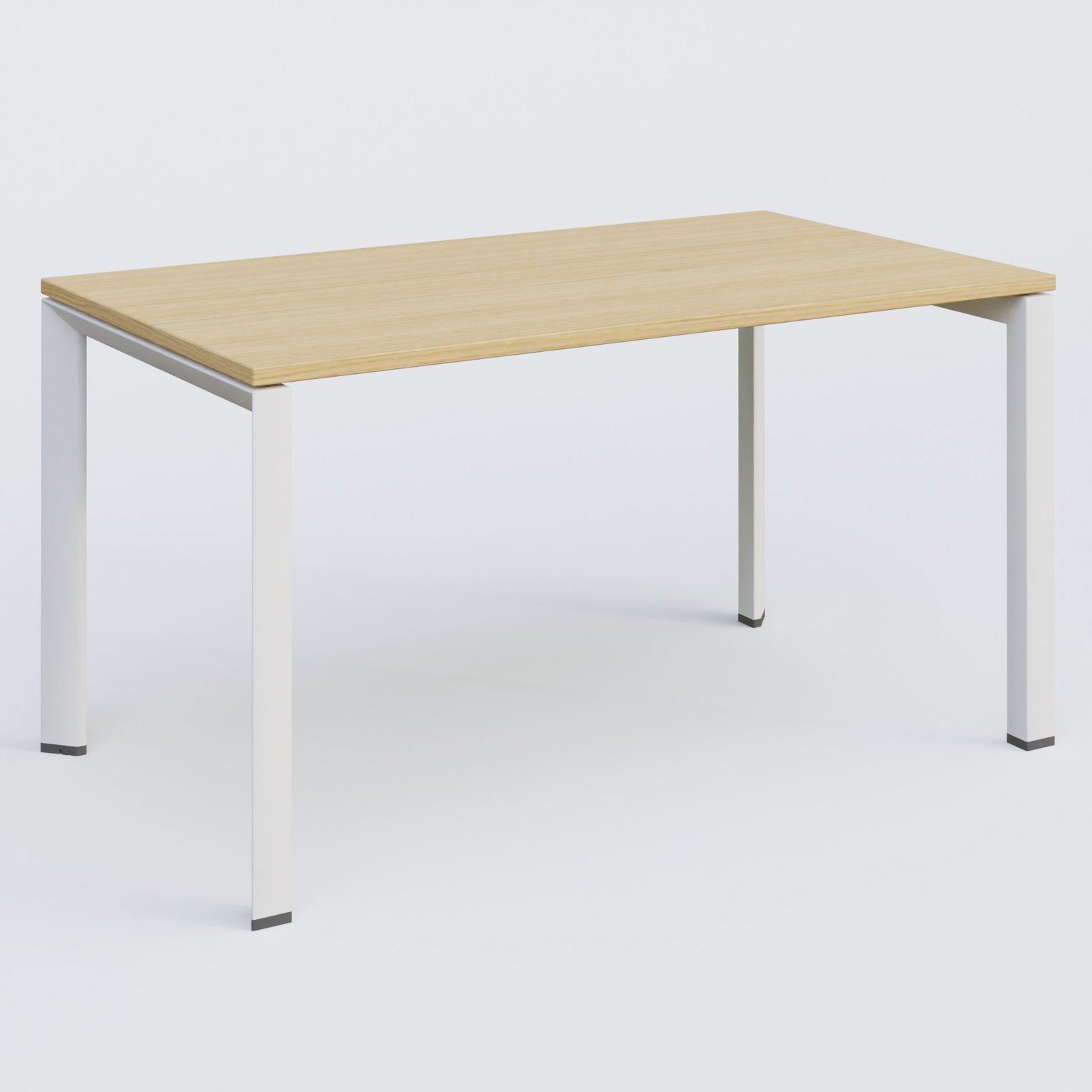 K7 plan droit 140*80 sur pieds fixe. Plateau Chêne clair et pietement Blanc