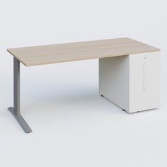 [Pas de famille] - [Pas de sous famille] - K1 Plateau droit 160x80 avec tour de rangement sous plateau à droite. Plateau Acacia et pietement Aluminium