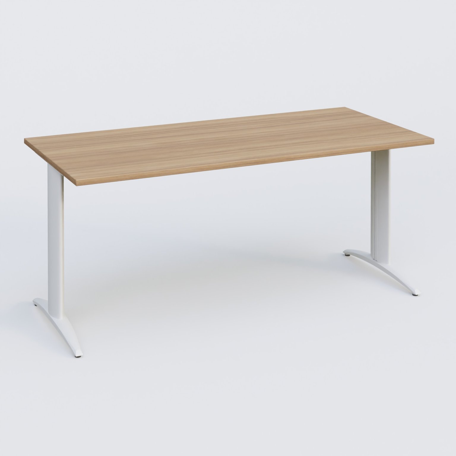 K2 Plateau droit 160x70 pieds fixe. Plateau Noyer et pietement Blanc