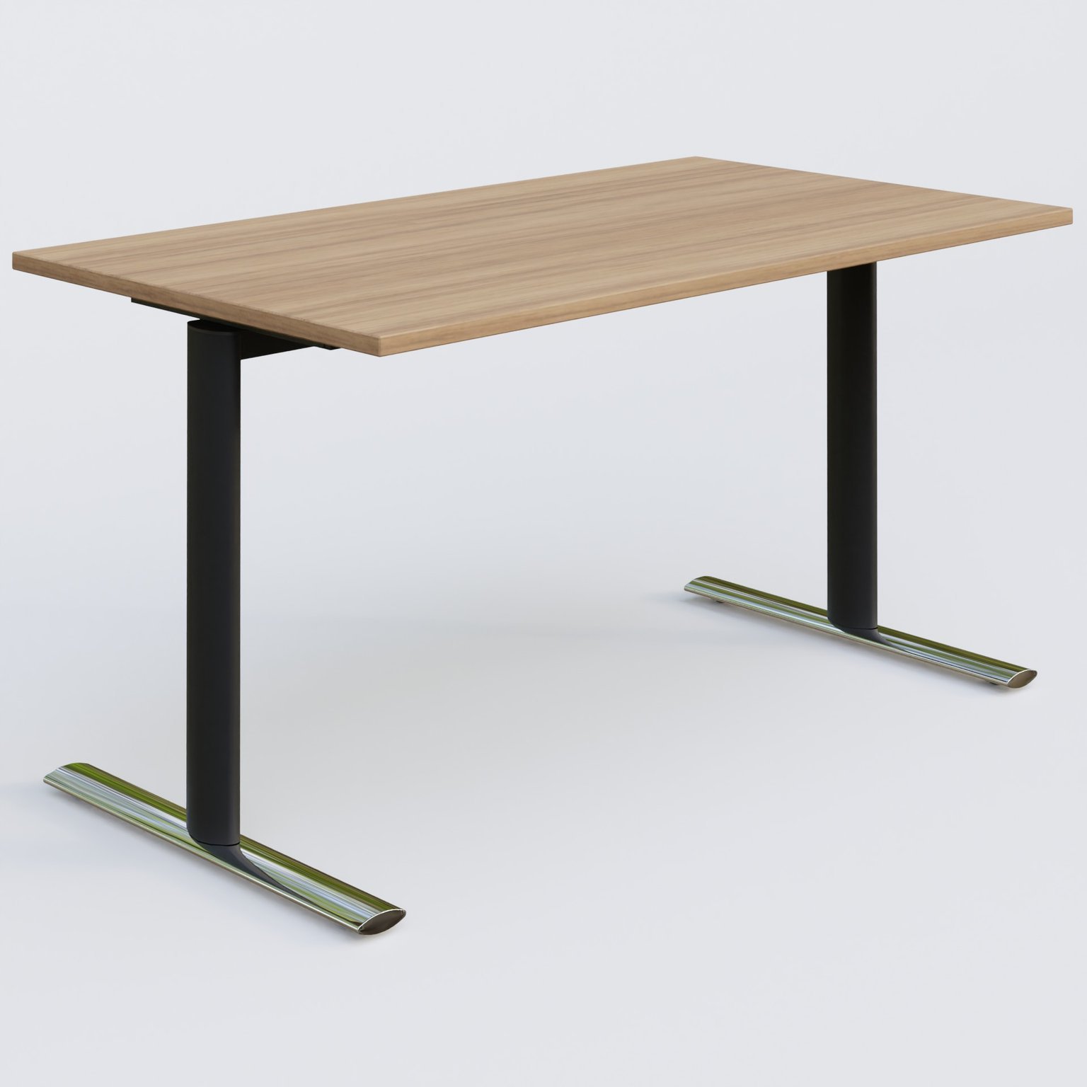 Module droit gamme Pure 140-80 cm. Plateau Noyer et pietement Noir/Chrome.