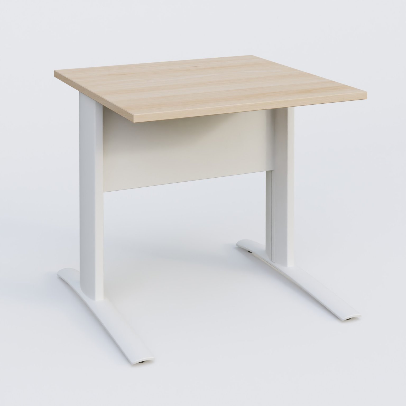 K1 Plateau droit 80x80 avec voile de fond métal. Plateau Hêtre et pietement Blanc