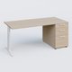 K2 Plateau droit 180x80 avec caisson porteur mélamine sous le plateau. Plateau , caisson Acacia et pietement Blanc