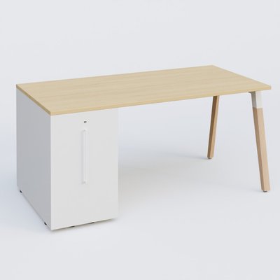 [Pas de famille] - [Pas de sous famille] - K8 WOOD Plateau 160x80 avec tour de rangement mélamine à gauche. Plateau Chêne clair et tour de ranfement blanche.