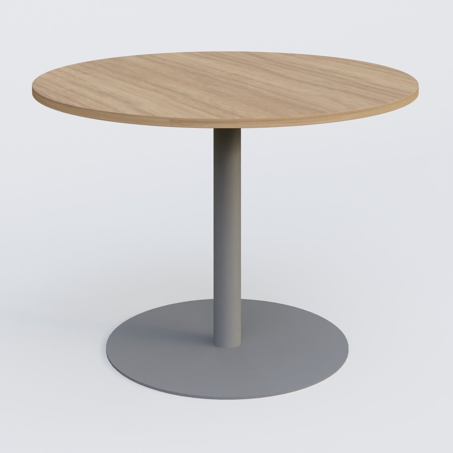 Table ronde diametre 110 cm avec pieds colonne centrale. Plateau Noyer et pietement Aluminium