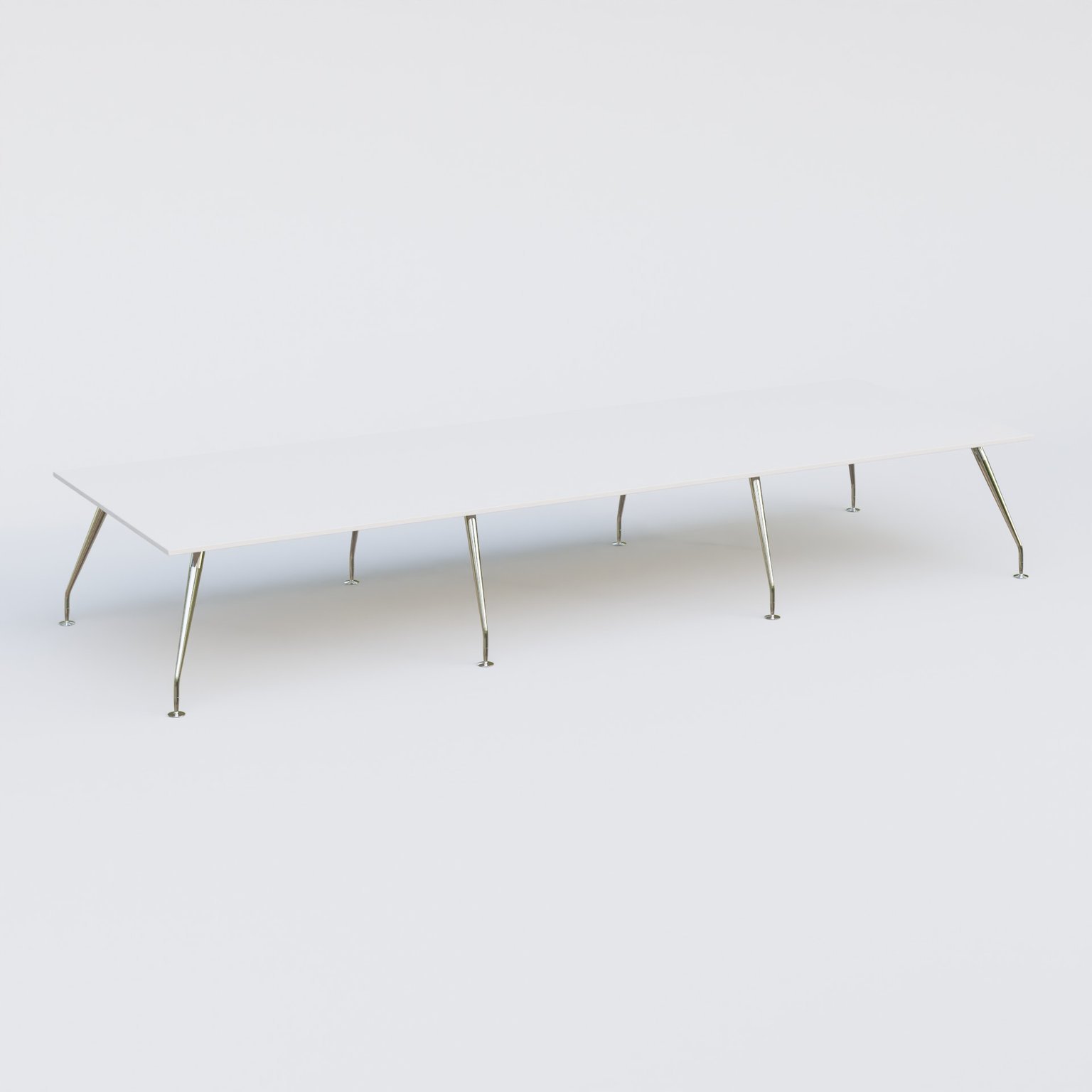 K5 table de reunion 480*165 cm. Plateau Blanc et pietement Chrome avec base chromé.