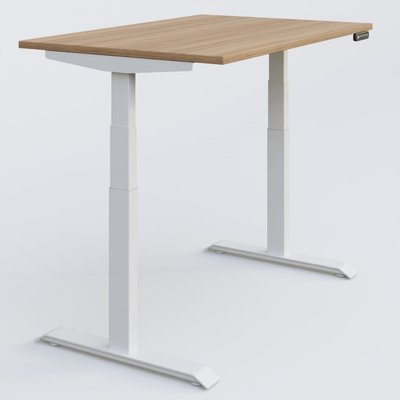 [Pas de famille] - [Pas de sous famille] - Poste solo 180*80 réglable en hauteur éléctriquement de 65-130 cm gamme KPro3. Plateau Noyer et pietement Blanc.