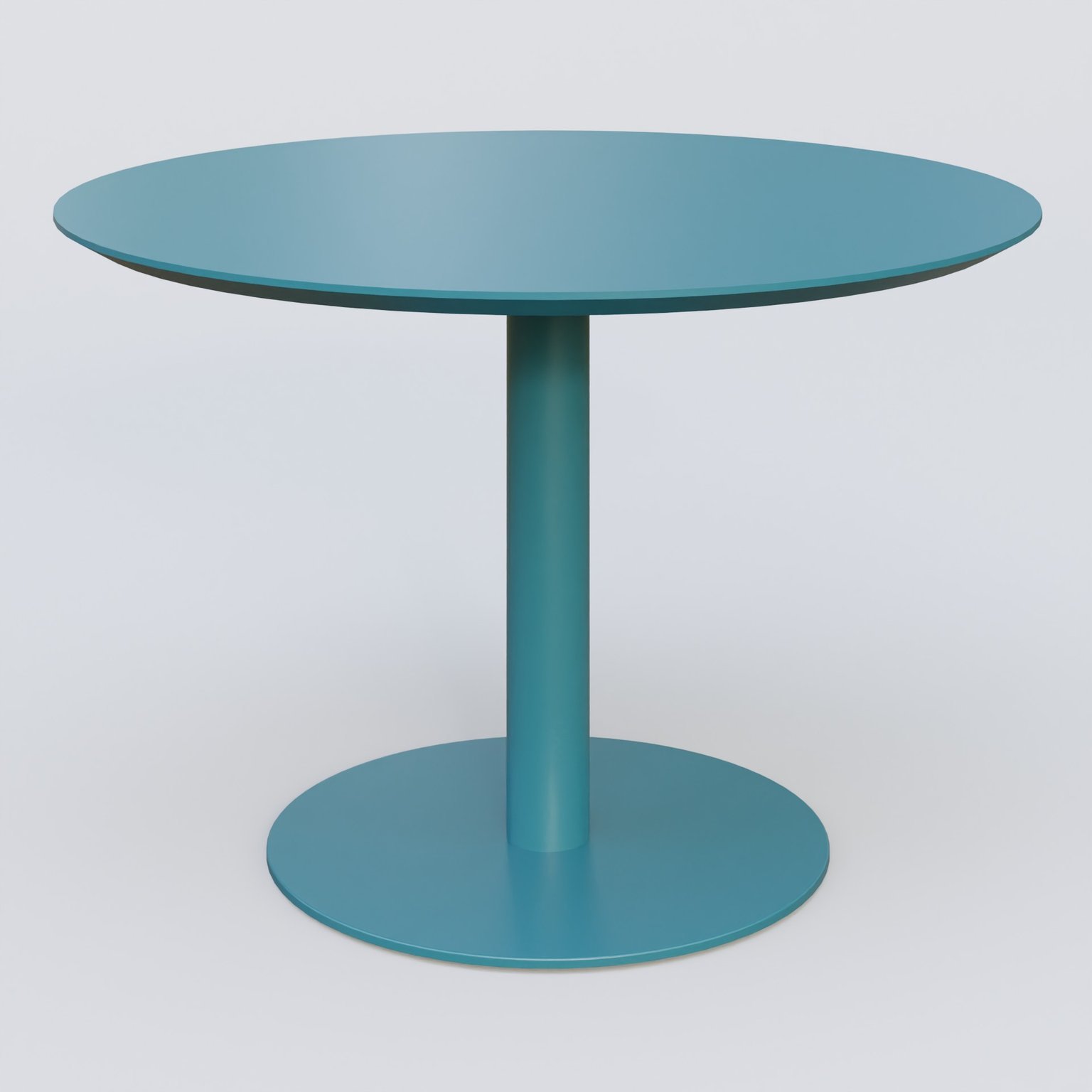 Table Basse Fashion Styl piètement colonne en métal et plateau bois. Plateau Bleu Petrole (RAL 5025) et pietement Bleu Petrole (RAL 5025).