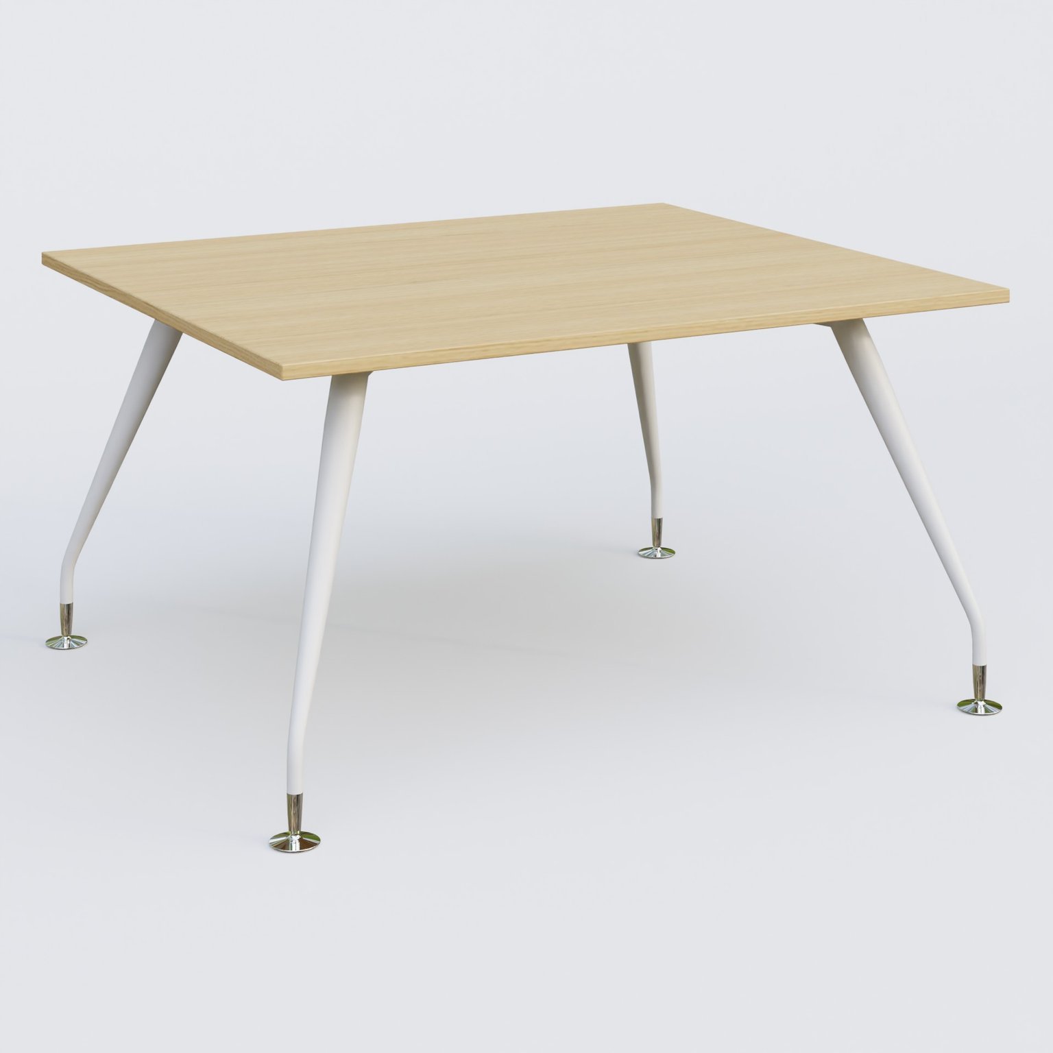 K5 plan droit 140*120 cm. Plateau Chêne clair et pietement Blanc avec base chromé.