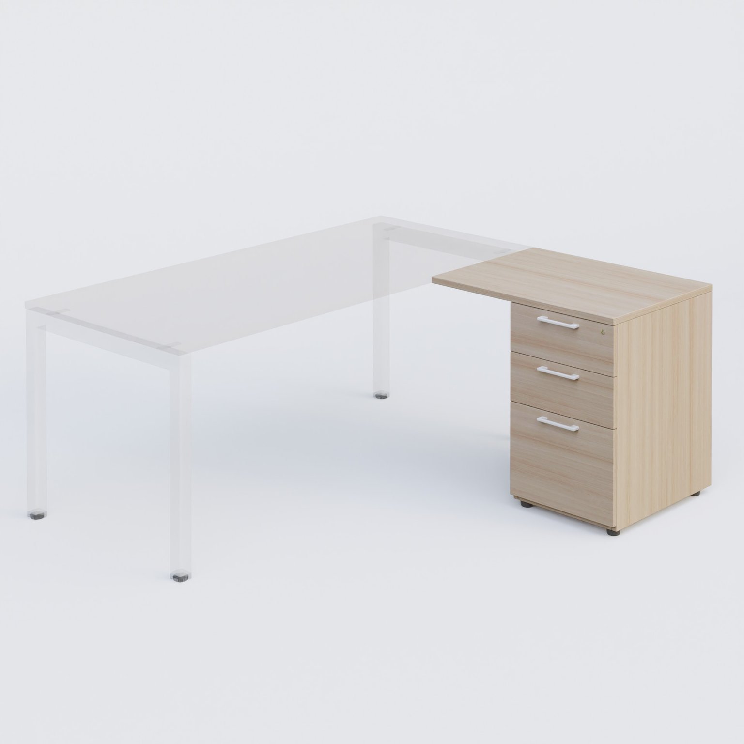 Retour direct 80x60cm sur caisson mélamine HB P.60cm 3 tiroirs, plateau acacia, structure blanc