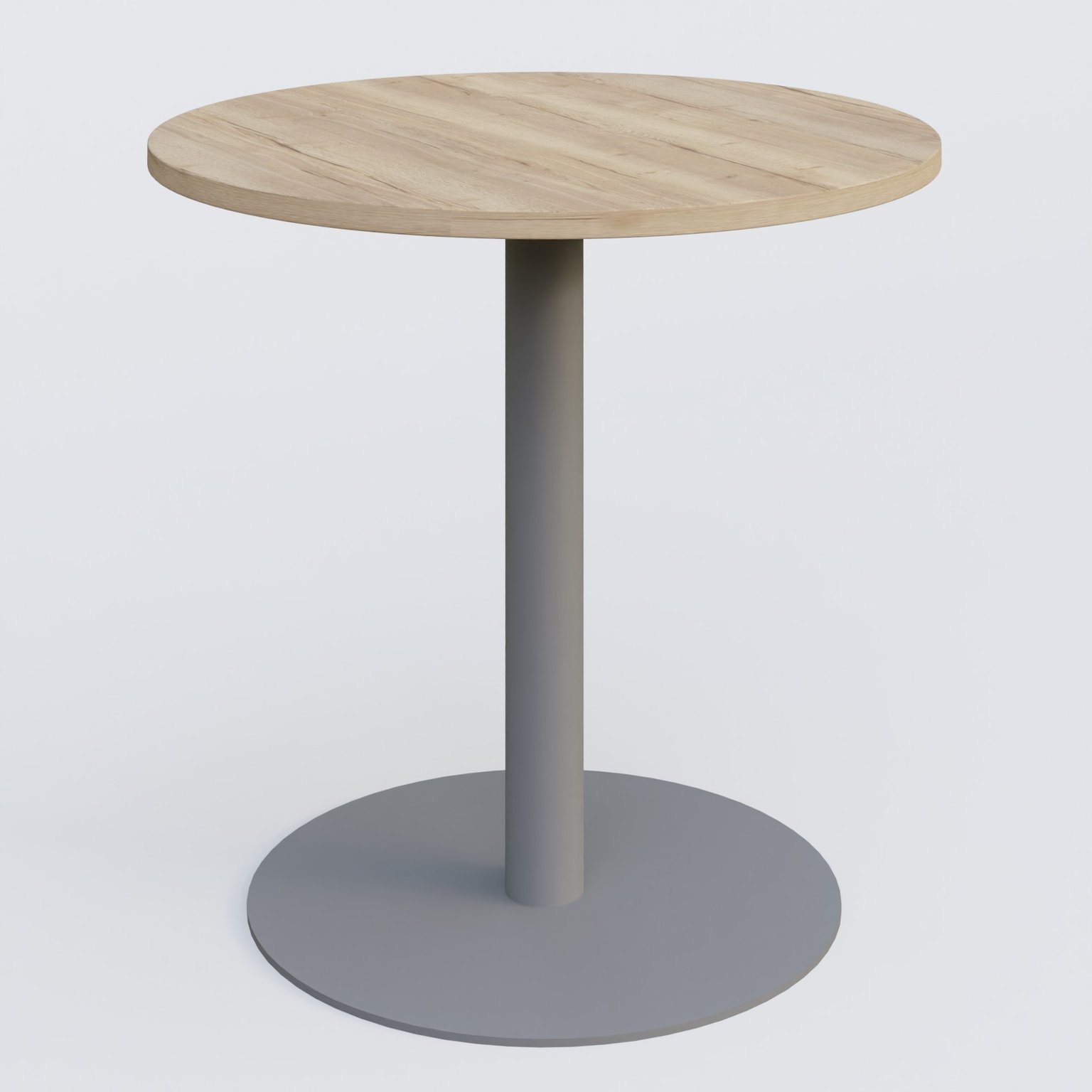 Table de réunion pietement colonne plateau D 80 cm. Plateau Chêne naturel et pietement Aluminium.