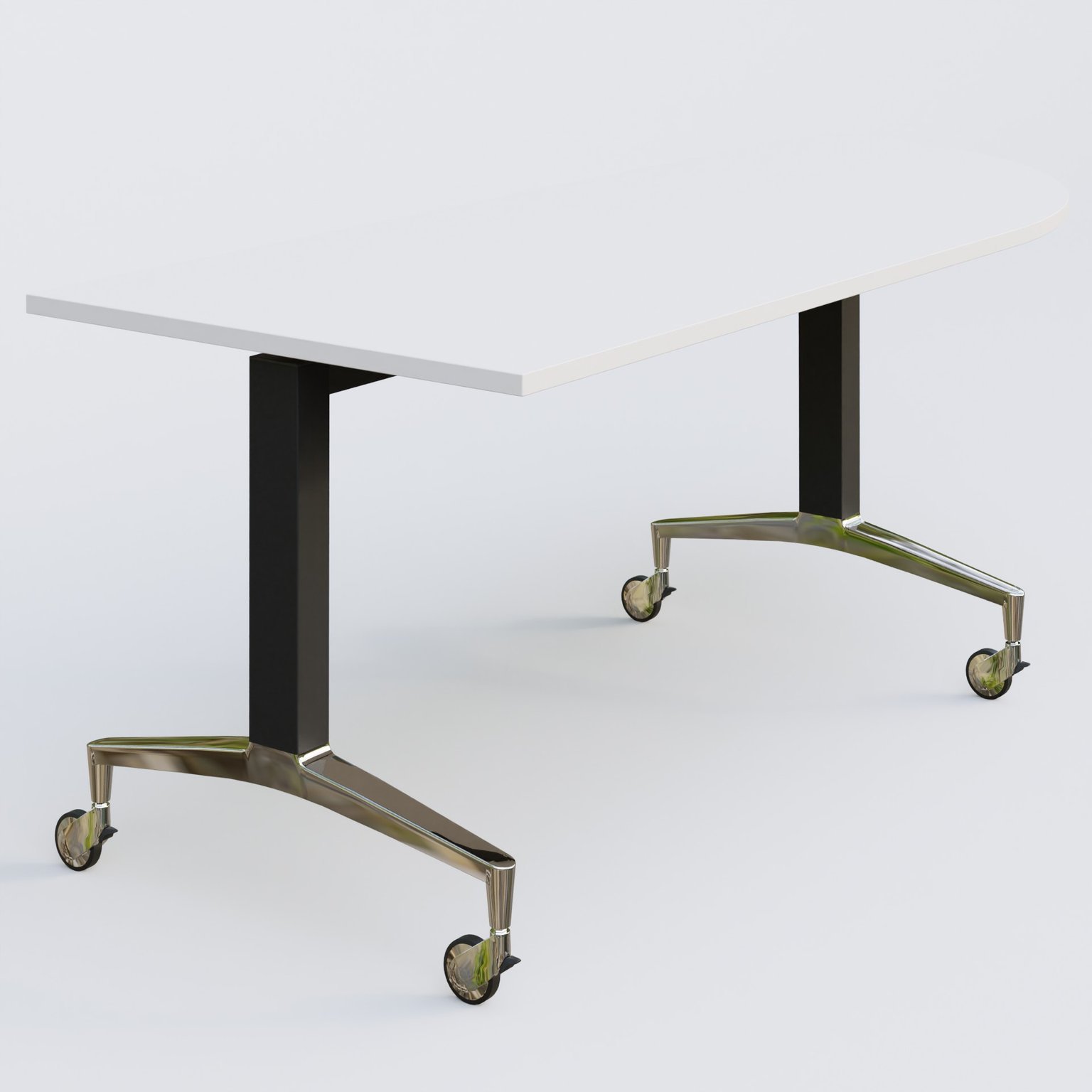 Module d'angle à 90° intégré coté droit de la gamme LEM 200-110 cm. Plateau Blanc et pietement Noir/Chrome.
