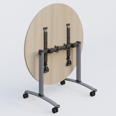 TABLES ABATTANTES - Plateaux 25 mm - Table ronde gamme Arca D110 cm. Plateau Acacia et pietement Aluminium.