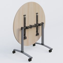 TABLES ABATTANTES - Plateaux 25 mm - Table ronde gamme Arca D110 cm. Plateau Acacia et pietement Aluminium.