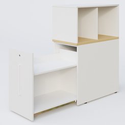 [Pas de famille] - [Pas de sous famille] - Tour de rangement hauteur de bureau position à gauche avec Niche. Caisson Chêne clair et top de finition Blanc.