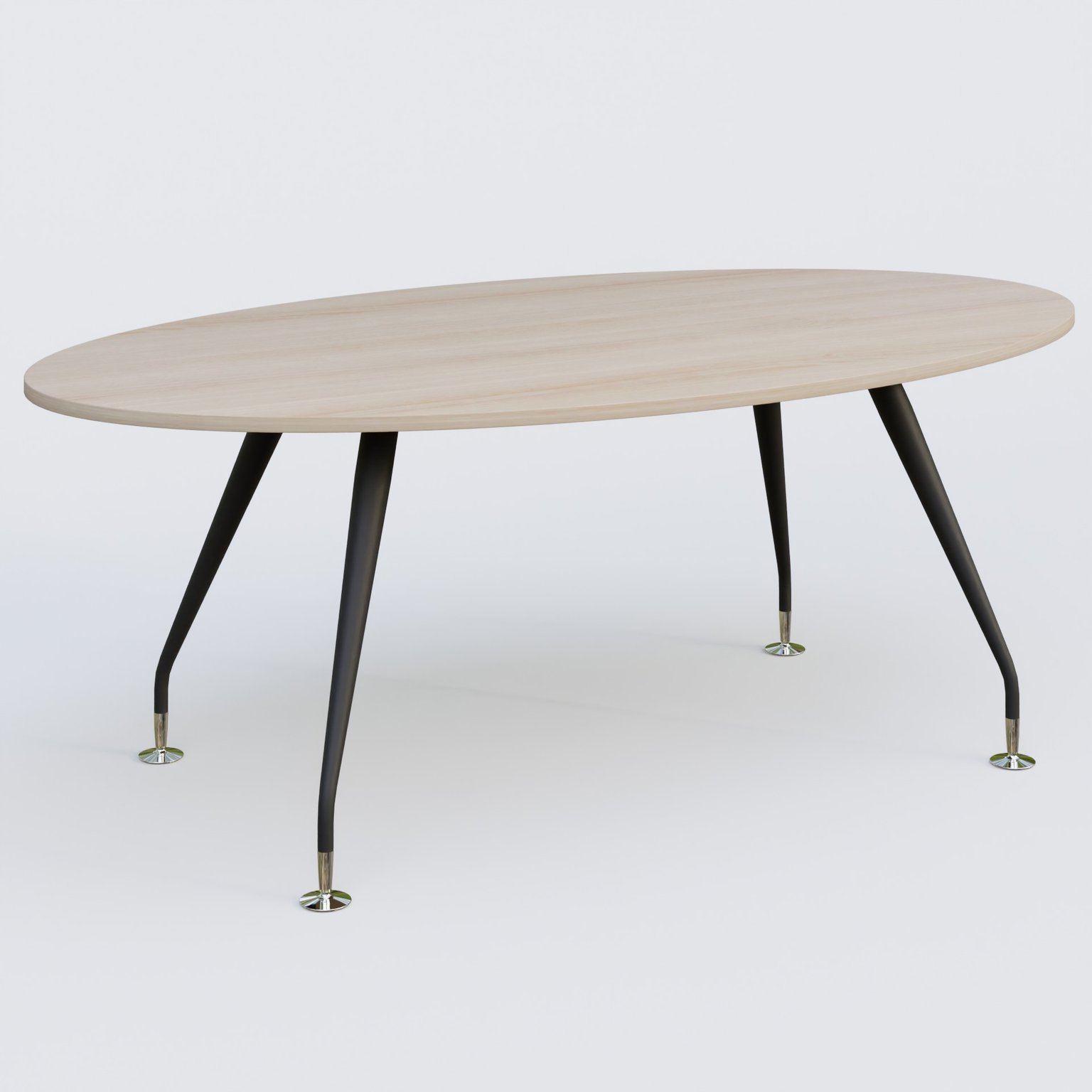 K5 table ovale 200*110 cm. Plateau Acacia et pietement Noir Mat avec base chromé.
