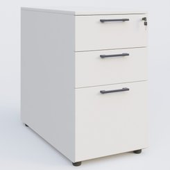 [Pas de famille] - [Pas de sous famille] - Caisson hauteur de bureau mélamine 3 tiroirs, profondeur 60cm. Caisson Blanc et poignets Anthracite.