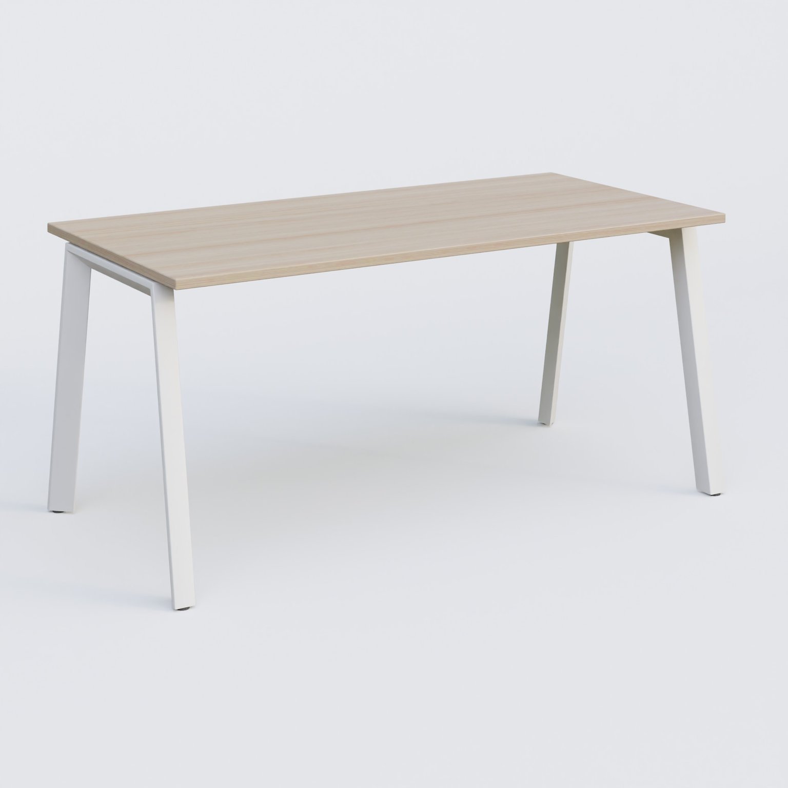 K8 plan droit 160*70 sur pieds fixe. Plateau Acacia et pietement Blanc