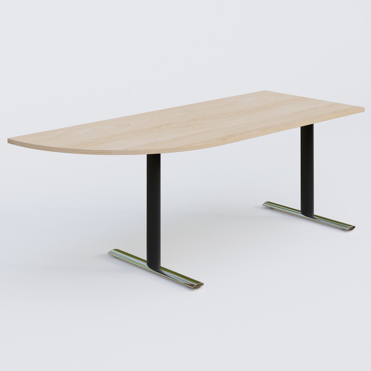Module d'angle 90° intégré à gauche, gamme Pure 200-80 cm. Plateau Hêtre et pietement Noir/Chrome.
