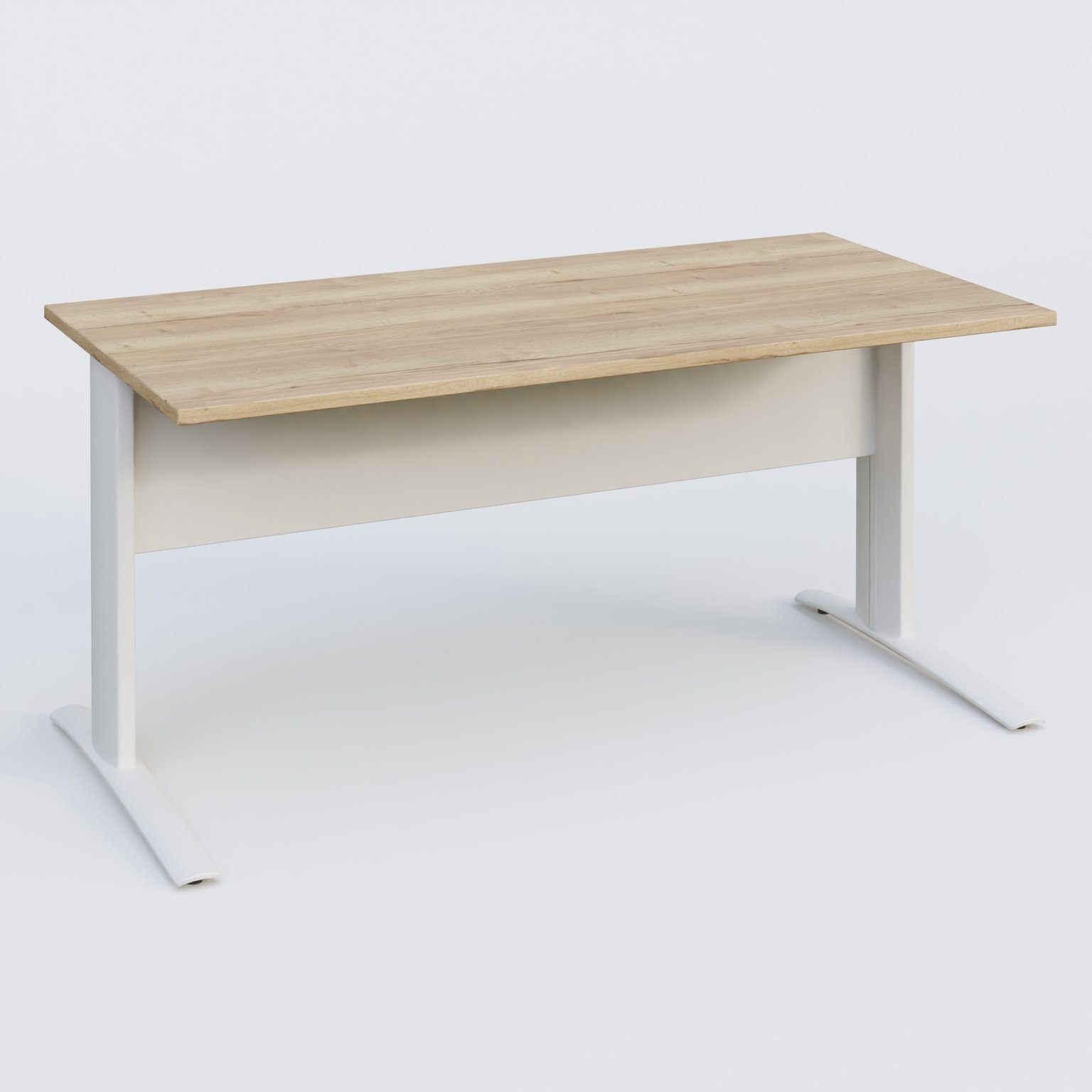 K1 Plateau droit 160x80 avec voile de fond métal. Plateau Chêne naturel et pietement Blanc
