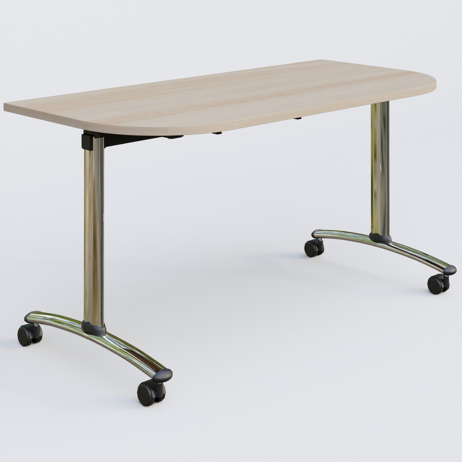 Module d'extrémité pour table abattante gamme Arca 145-70 cm. Plateau Acacia et pietement Chrome.