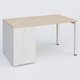 K3 Plateau droit 140x80 avec tour de rangement sous le plateau à gauche. Plateau Hêtre et pietement Blanc