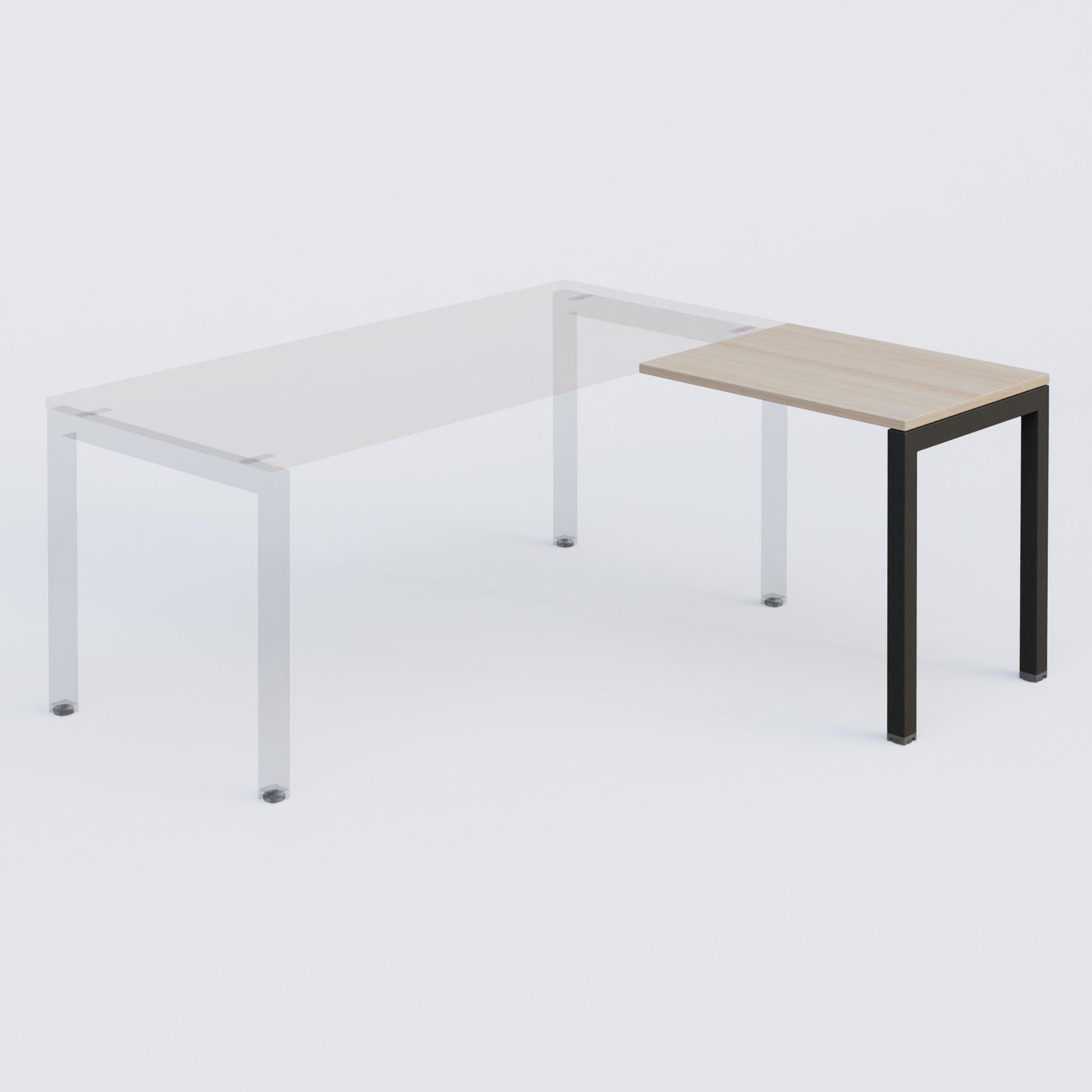 K3 retour direct 80x60cm sur pieds P.60cm. Plateau Acacia et pietement Noir Mat