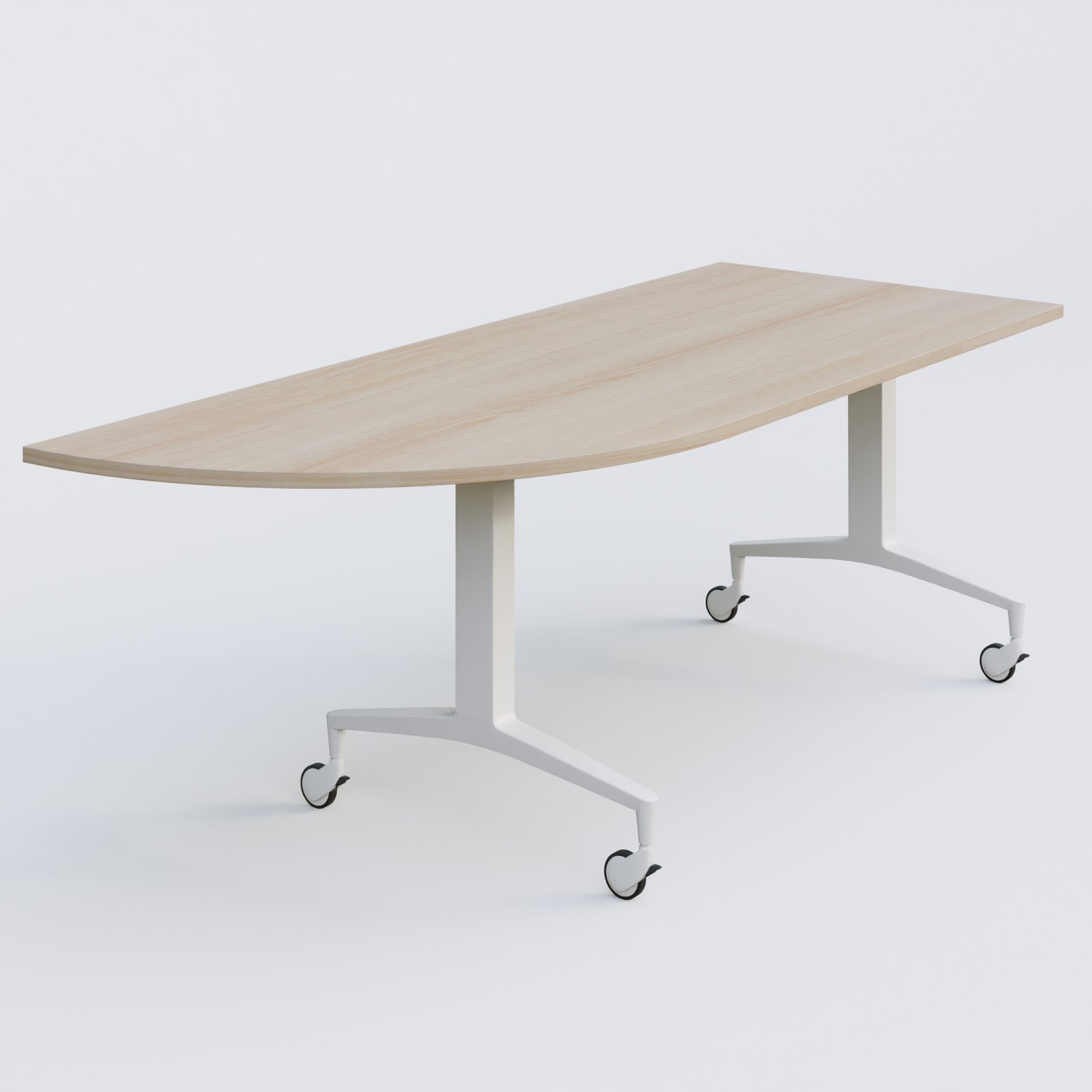 Module d'angle à 90° intégré coté gauche de la gamme LEM 200-110 cm. Plateau Acacia et pietement Blanc.