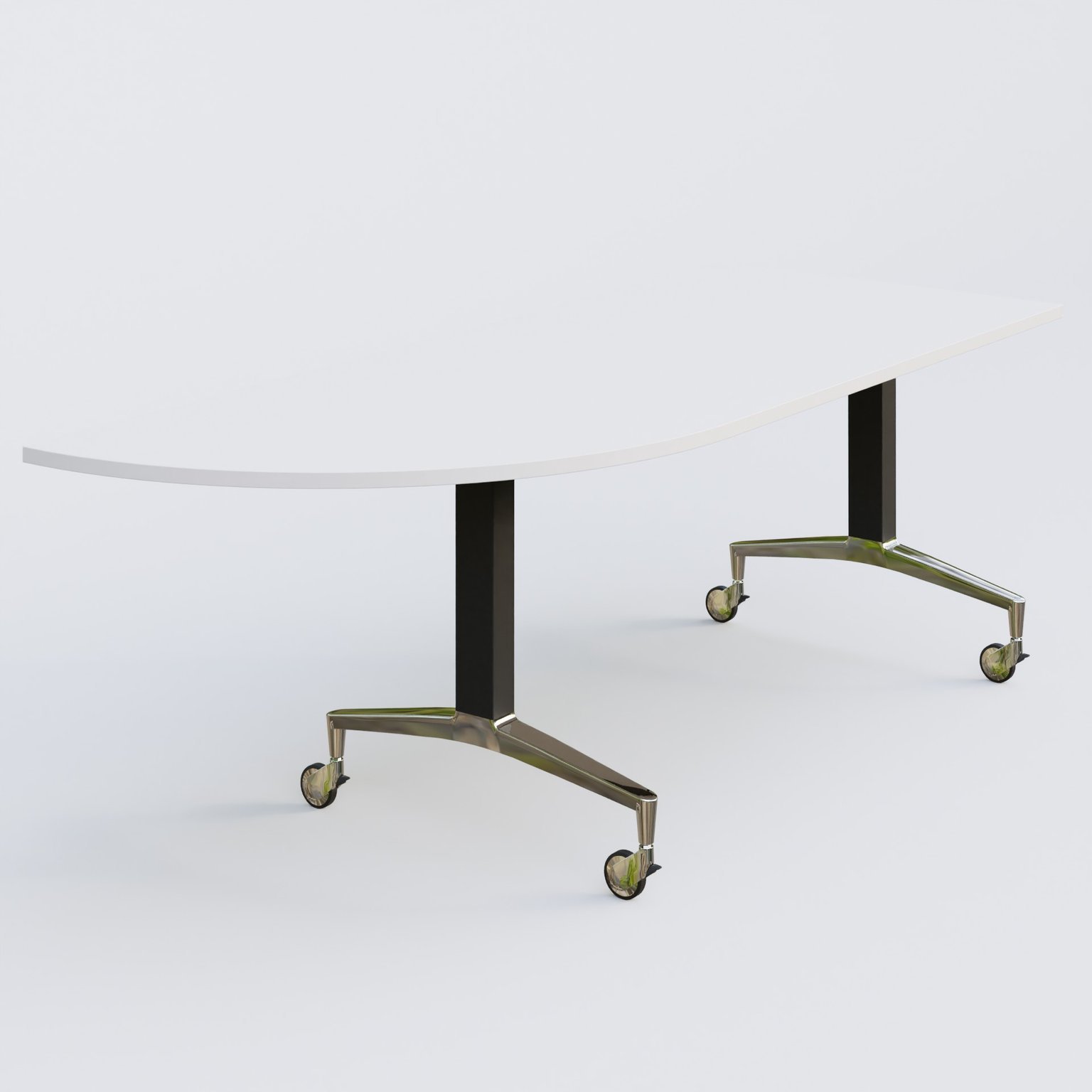Module d'angle à 90° intégré coté gauche de la gamme LEM 200-110 cm. Plateau Blanc et pietement Noir/Chrome.