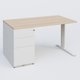 K1 Plateau droit 140x80 avec caisson métal porteur sous plateau à gauche. Plateau Hêtre et pietement Blanc