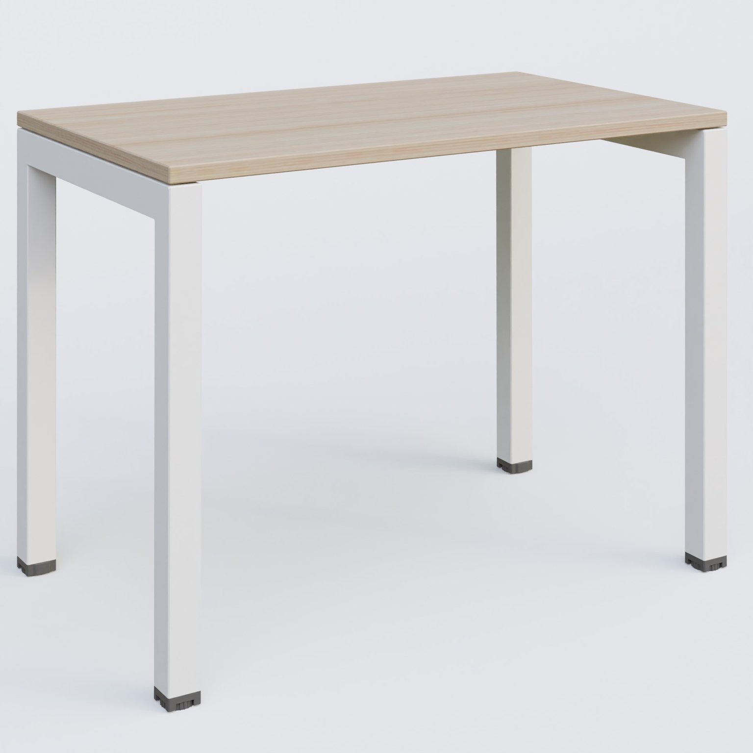 K3 Plateau droit 100x60 pieds fixe. Plateau Acacia et pietement Blanc.