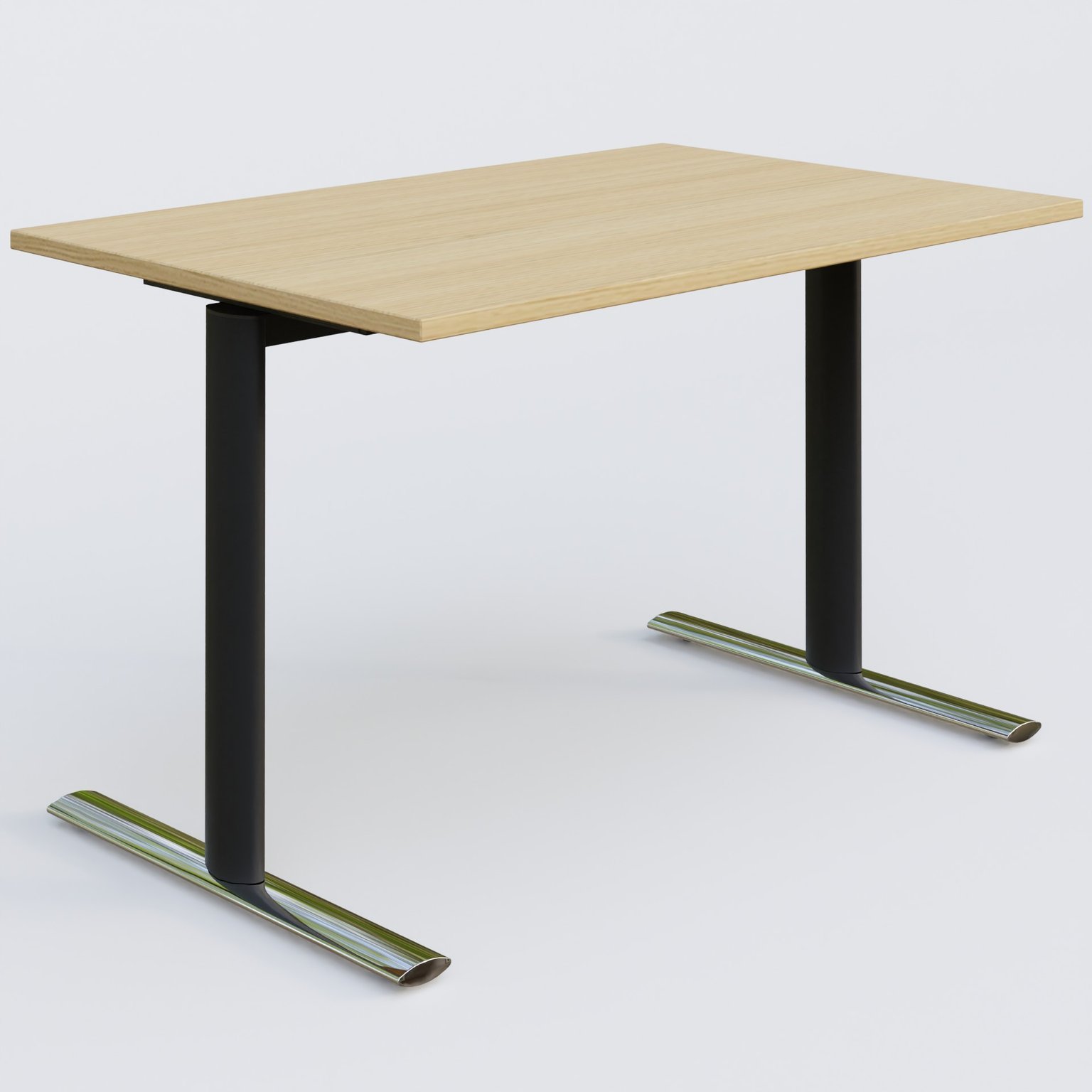 Module droit gamme Pure 120-80 cm. Plateau Chêne clair et pietement Noir/Chrome.