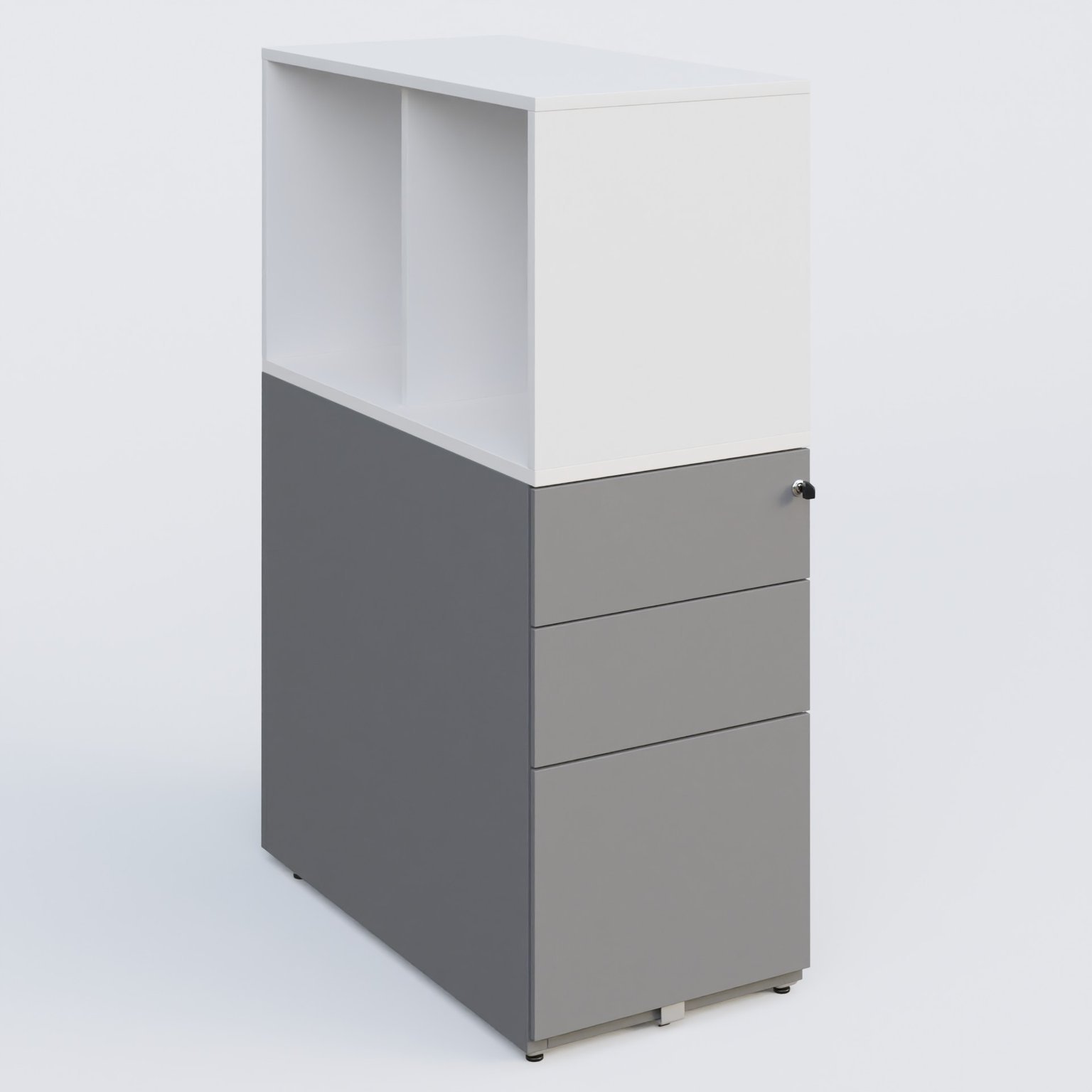 Caisson HB 3 tiroirs avec niche. Caisson Aluminium top de finition Blanc et niche blanche.